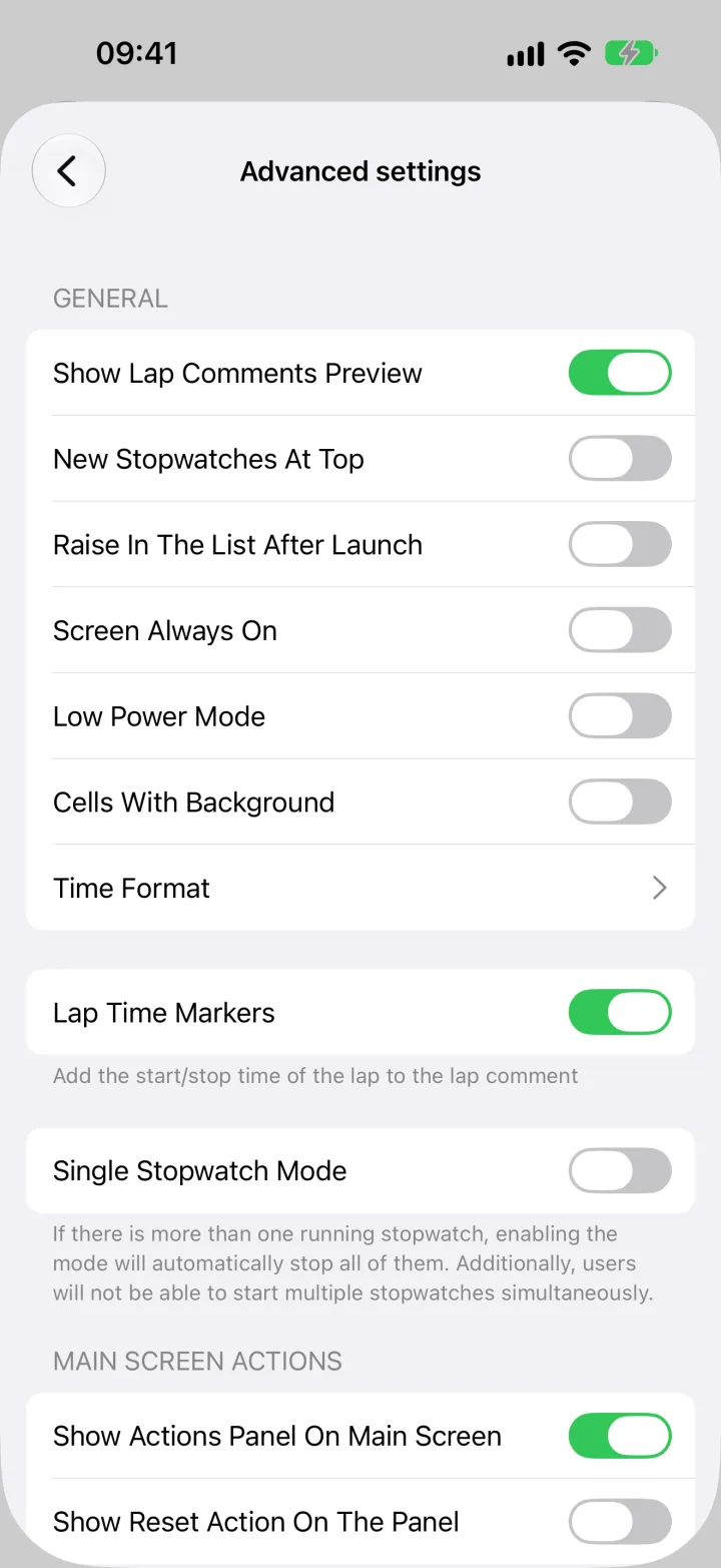 Advanced settings for ordering, display, and time format